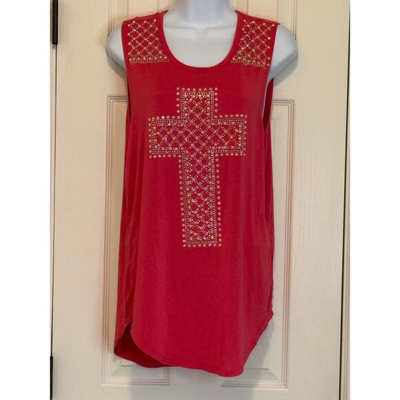 Vocal USA Cross Tank Top Small | Western Boho Rocker Studded Graphic Made in USA - Picture 1 of 8